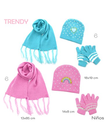 Venta por Mayor y Catalogo Set Invierno: Gorro + Bufanda + Guantes Trendy