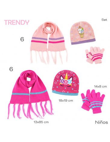 Venta por Mayor y Catalogo Set invierno: Bufanda, Gorro Y Guantes Trendy