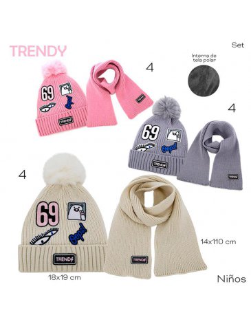 Venta por Mayor y Catalogo Set invierno: Bufanda Y Gorro ( Con Polar Adentro) Trendy