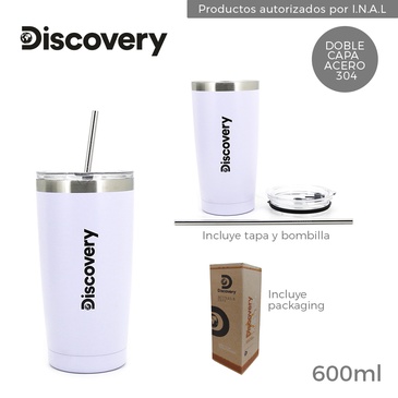Venta por Mayor y Catalogo Vaso Termico con Tapa y Bombilla 600ML Discovery