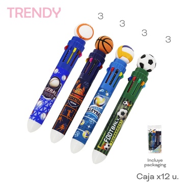 Lapiceras x 8 Uni. Multicolor Trendy