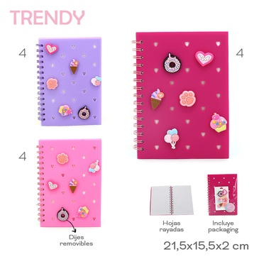Venta por Mayor y Catalogo Cuaderno + Dije Removibles Trendy