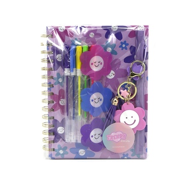 Set Cuaderno + Cartuchera + Biromes + LLavero Desmontable - Trendy