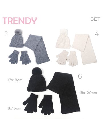 Venta por Mayor y Catalogo Set de Invierno : Bufanda, Gorro y Guantes Trendy