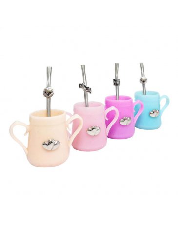 Venta por Mayor y Catalogo Mate Retro Doble Asa Glitter Con Dije Con Bombilla De Acero Inoxidable Enchúlate