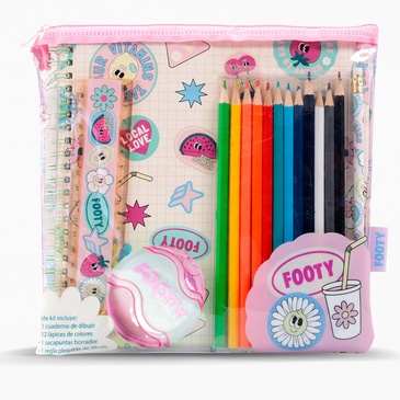 Set Escolar Incluye Cartuchera, Lapices, Regla, Lapiz Negro, Anotador  - Footy