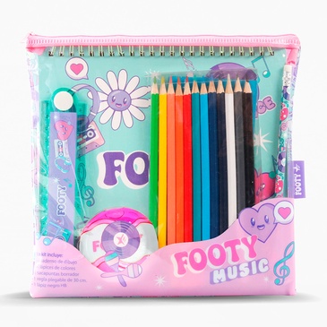 Set Escolar Incluye Cartuchera, Lapices, Regla, Lapiz Negro, Anotador  - Footy