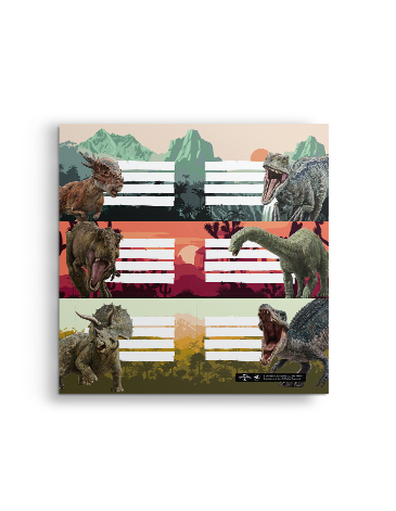 Venta por Mayor y Catalogo Etiquetas Jurassic World Pack x2 Unid. Mooving