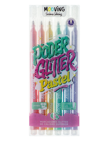 Venta por Mayor y Catalogo Marcadores Glitter Pastel x 6 Mooving
