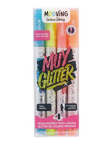 Venta por Mayor y Catalogo Resaltadores Glitter x 4 Mooving