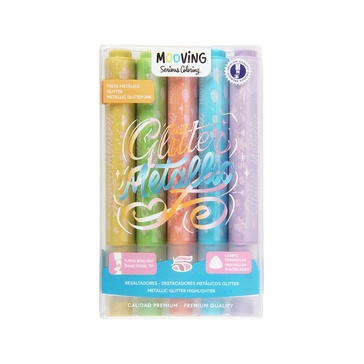 Resaltadores Metalicos Glitter x 5 Mooving