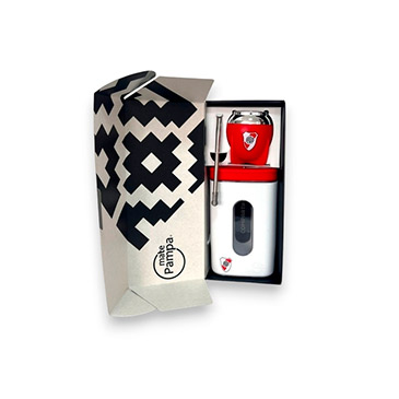 Kit Tradicional River Plate Mate + Yerbera Con Bombilla Mate Pampa