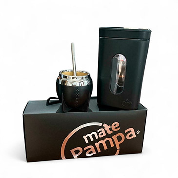 Kit Tradicional Mate + Yerbera  Con Bombilla - Mate Pampa