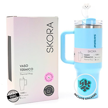 Vaso Termico Con Bombilla y Tapon Nube 1200ml Incluye Stickers Skora