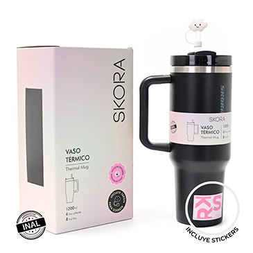 Vaso Termico Con Bombilla y Tapon Nube 1200ml Incluye Stickers Skora