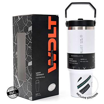 Vaso Termico Con Pico 900ml  Incluye Stickers Wanderlust