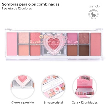 Venta por Mayor y Catalogo Sombras Para Ojos Combinadas x 12 Tonos Skora