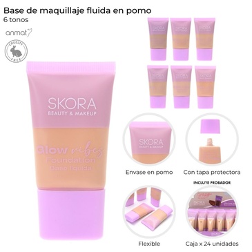 Venta por Mayor y Catalogo Base Maquillaje Fluida En Pomo Skora