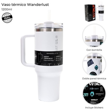 Vaso Termico Con Bombilla 1200ml  Incluye Stickers - Wanderlust