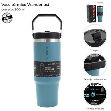 Vaso Termico Con Pico 900ML  Incluye Stickers - Wanderlust