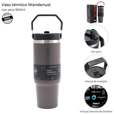 Vaso Termico Con Pico 900ML  Incluye Stickers Wanderlust