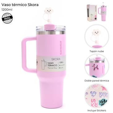 Vaso Termico Con Bombilla y Tapon Nube 1200ML - Skora
