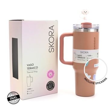 Vaso Termico Con Bombilla y Tapon Nube  1200ML  Incluye Stickers Skora