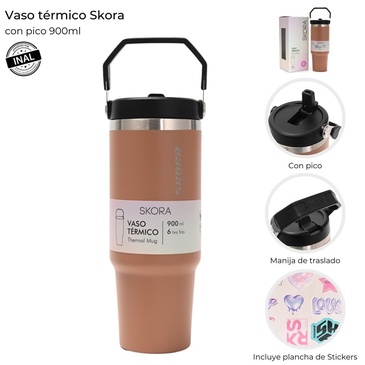 Vaso Termico Con Pico 900ML  Incluye Stickers Skora