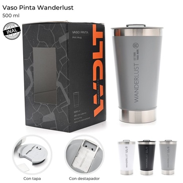 Vaso Pinta Con Tapa y Destapador 500ML - Wanderlust