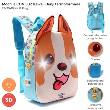 Mochila Con Luz Kawaii Benji Termoformada 12