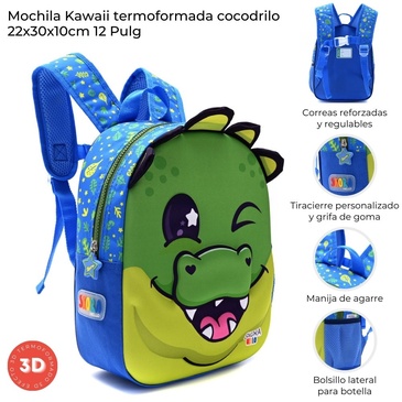 Mochila Kawaii Termoformada Cocodrilo 12 