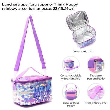 Lunchera Apertura Superior Think Happy Uni Arcoiris Mariposas  Skora