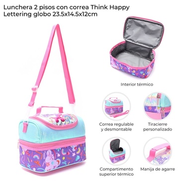 Lunchera 2 Pisos Think Happy Lettering Globo Skora