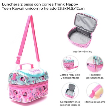 Lunchera 2 Pisos Think Happy Teen Kawaii Unicornio Helado Skora