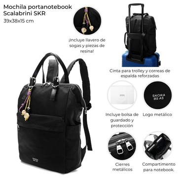 Mochila/ Cartera Scalabrini Portanotebook Incluye Llavero Skora
