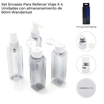Venta por Mayor y Catalogo Set Envases Para Rellenar x 4 Unid Wanderlust