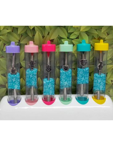 Venta por Mayor y Catalogo Bombilla con Dije de  Acero Inoxidable en Tubo DAMA Enchúlate