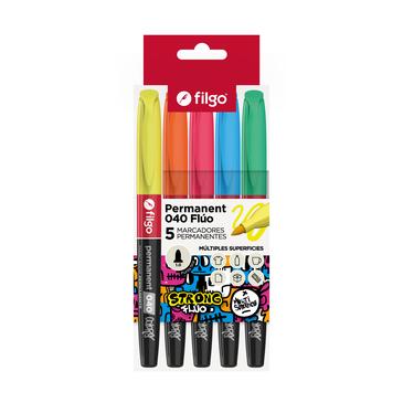 Marcador Permanente 040 Fino x 5 Fluor Filgo