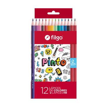 Lapices De Colores De Resina Pinto x 12 + 2 Lapices HB Filgo